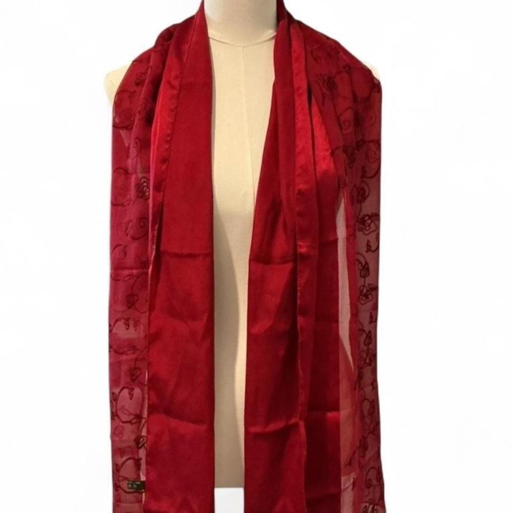 Unbranded Silk Scarf OS Red Excellent Floral Embroidered Evening Shawl Wrap